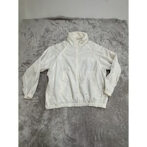 Uniqlo Windbreaker Women's Size Medium White With Hidden Hood Zip Up High Neck